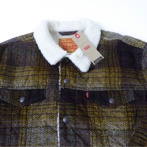 Levi’s Plaid Corduroy Faux Sherpa Lined Trucker Jacket NWT - Picture 1 of 9